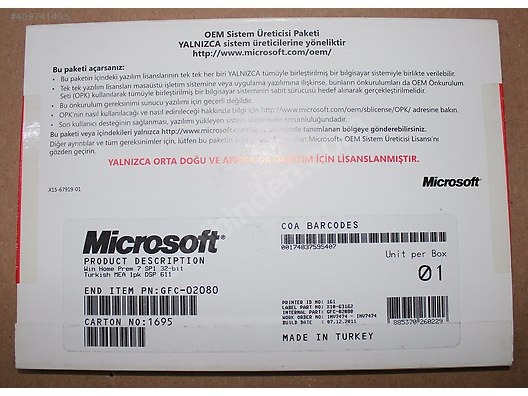 Microsoft Windows 7 Pro 64Bit SP1 Türkçe Oem